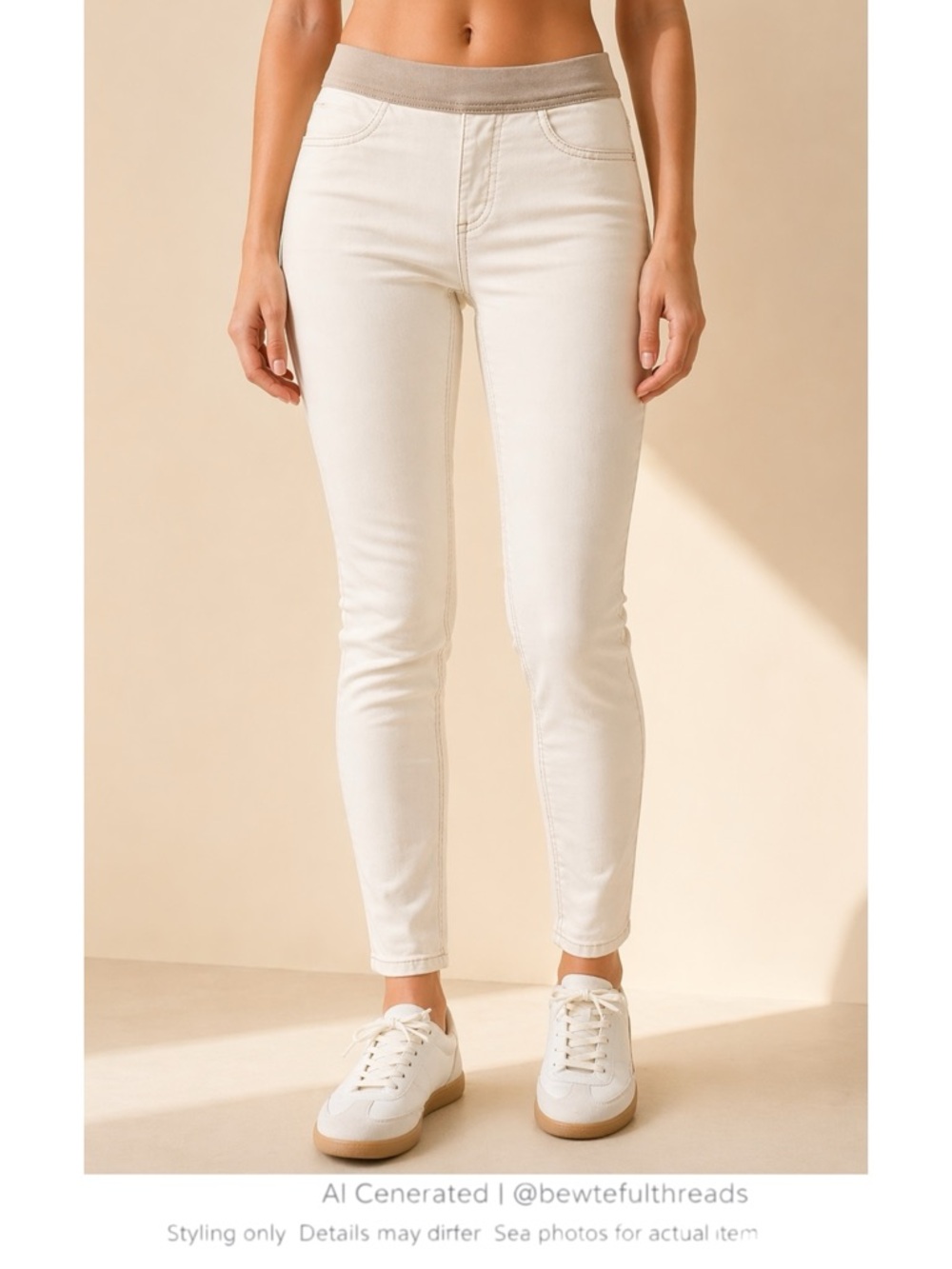 Cream Minimalist Pull-On Skinny Jeans W29 Soft Neutral Capsule Slim Fit